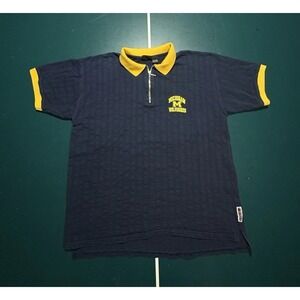 Vintage University of Michigan 1/4 Zip Polo Shirt Men's XL Striped Ringer 90s‎